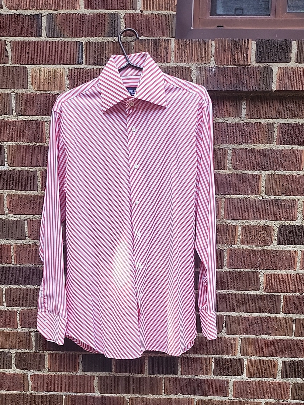 FELLINI RED AND WHITE Diagonal Stripe Dress Shirt — Classic Collared 16